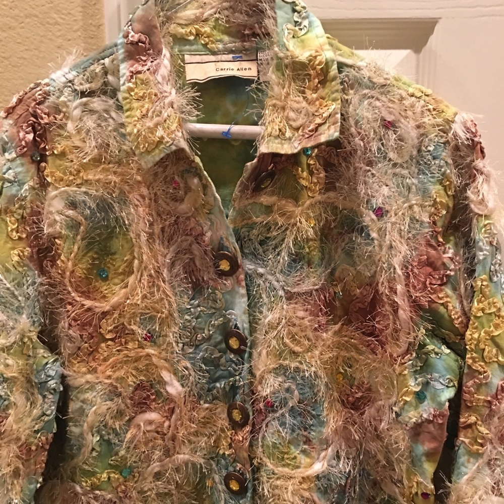 vintage tie dye graffiti embellished cropped blazer jacket pastel colors - Picture 2 of 12